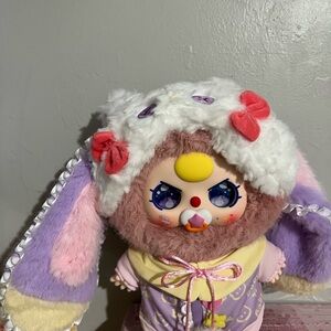Baby Three 400% Purple and yellow Plush Doll with a pacifier and special eyes